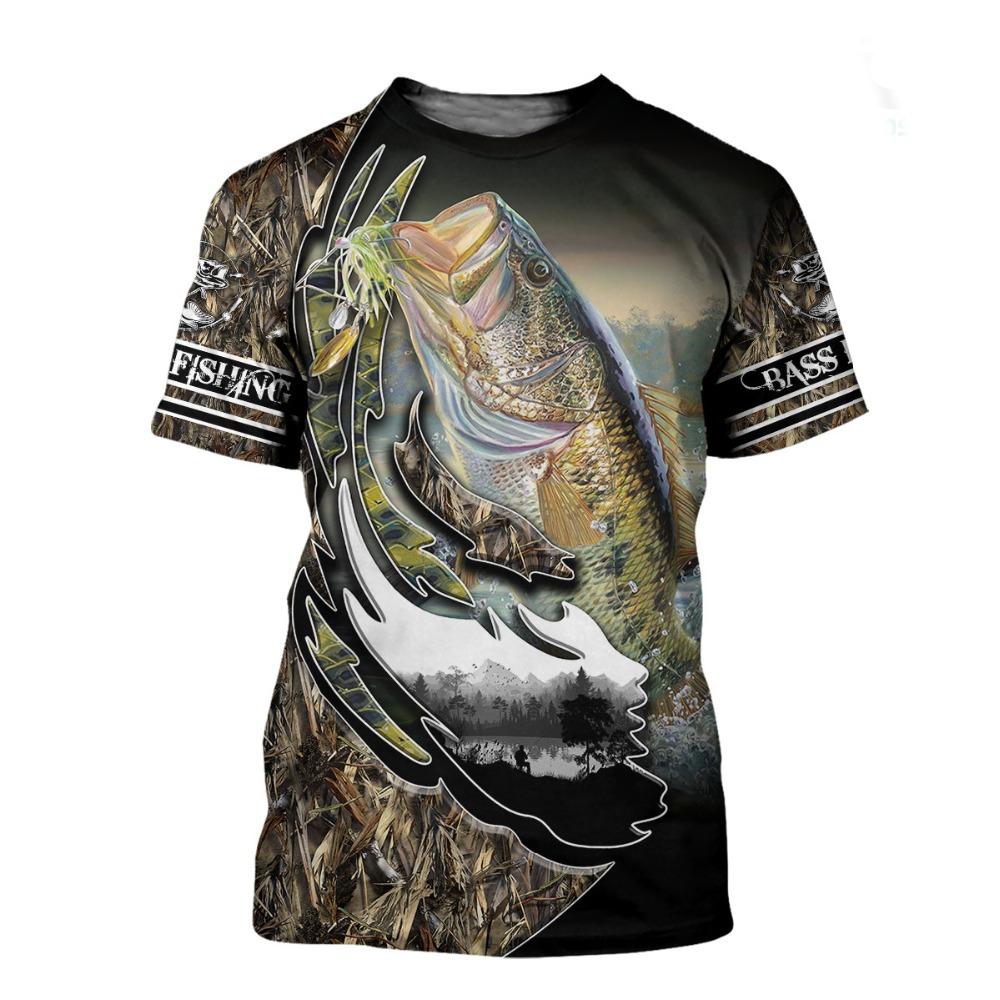 Summer Round Neck Fishing Pattern 3D Print Top Fashionable Casual Short Sleeved Men's T-shirts