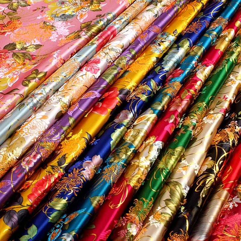 100x70cm Brocade Jacquard Silk Fabric DIY Ancient Costume Hanfu Tang Costume and Cheongsam Is Golden Thread Peony