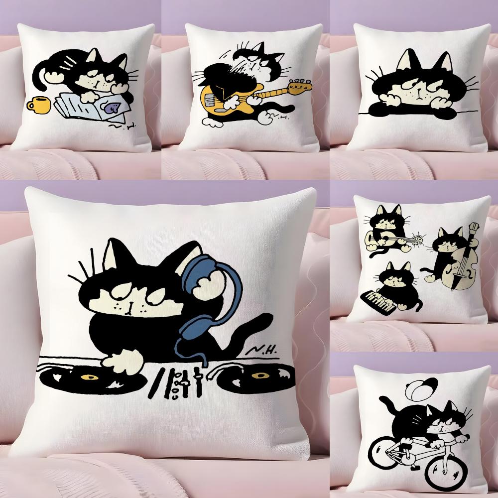 Cute Cat Cushion Cover Plush Fabric DoubleSided Printed Invisible Zipper Sofa Pillow Case Home Bedroom Decor