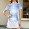 Women's Casual Plaid Short Sleeve Shirt with Zipper Closure, Collar and Side Pockets