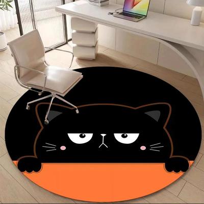 1pc Cat Circle Office Round Area Rug, Under Office Chairs Bedroom Living Room Home Decor, Room Deco