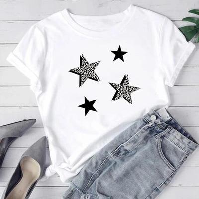 (Asiatisk storlek) Dammode T-shirt Leopard Star Trend Söt Söt 90-tal Kvinna Kvinnlig T-kläder Kortärmad T-tröja Grafiska T-shirts
