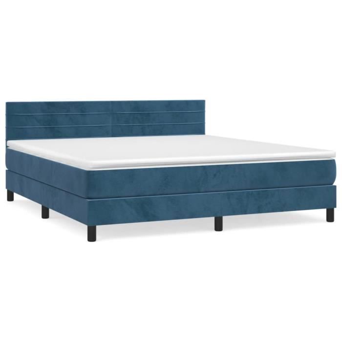 3141381 vidaXL Lit à sommier tapissier et matelas Bleu foncé 180x200cm Velours