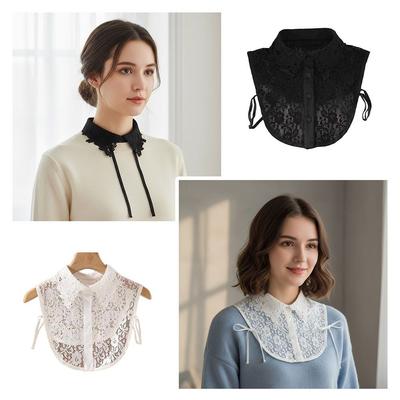 Stehkragen Rosen-Spitzen-Falschkragen Unifarbener Frontbinde-Falschkragen Vintage-Stil Weiß Farbe Abnehmbarer Kragen Damen tragen
