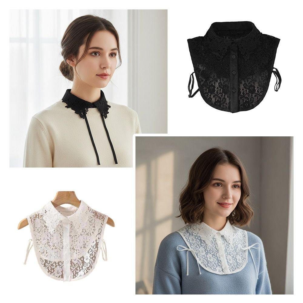 Rose Lace Fake Collar High Collar Pure Color Detachable Collar White Color Lace Detail Soluble Weave Flower Fashionable Wear