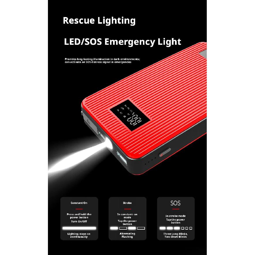 Car Emergency Jump Starter 12V Power Bank, Motorcycle Vehicle Starter Battery Booster Rescue Jump Starter Tool.