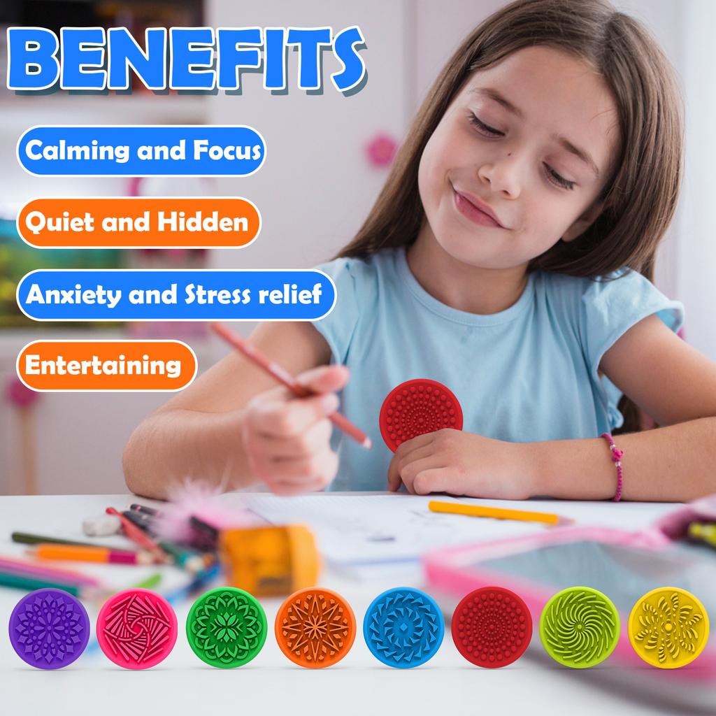 8PCS Round Sensory Stone Calming Down Stress Relief Silicone Floral Worry Stone Fidget Toys for Children Adult Party Favors