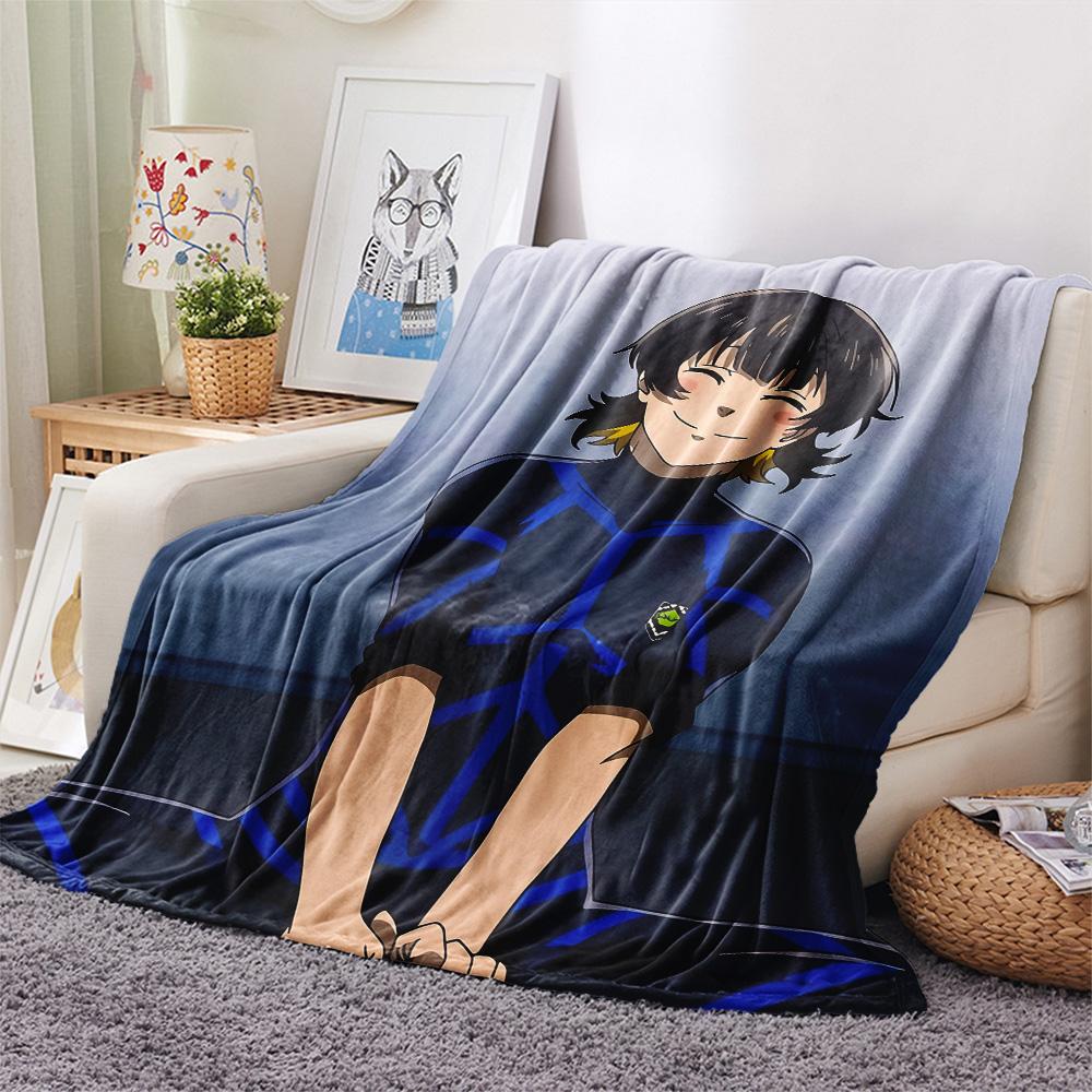 Blue Lock Print Flannel Blanket, High quality Comfortable for All Seasons, Home Decor, Warmth and Comfort