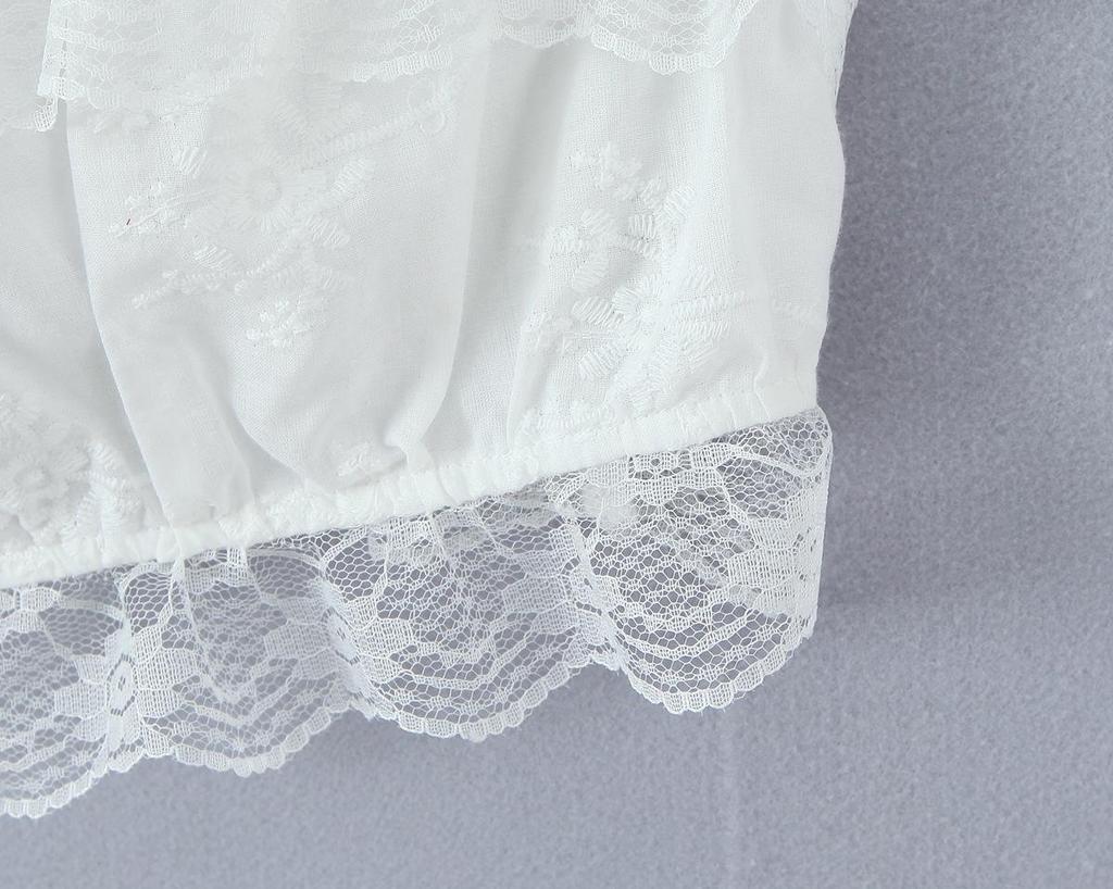 Women's Spring White Lace Cami Top & Ruffle Trim Embroidered Skirt Set