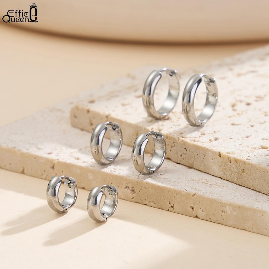 Effie Queen Stainless Steel 18k Gold Round Ring Hoop Earrings Simple Jewelry for Women, Men Wedding Party Banquet Gift STKE28