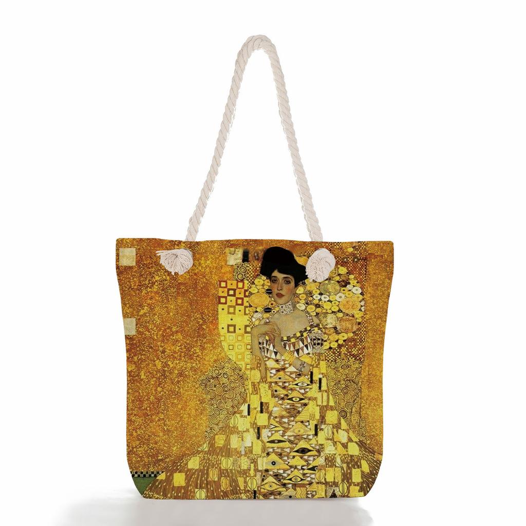 Oil Painting of a Person Print Thick Rope Single-shoulder Beach Bag 7217
