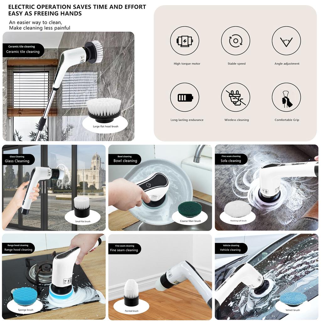 Electric Spin Scrubber  Cordless Bathroom Tub Scrubber Portable Power Shower Brush Household Tools