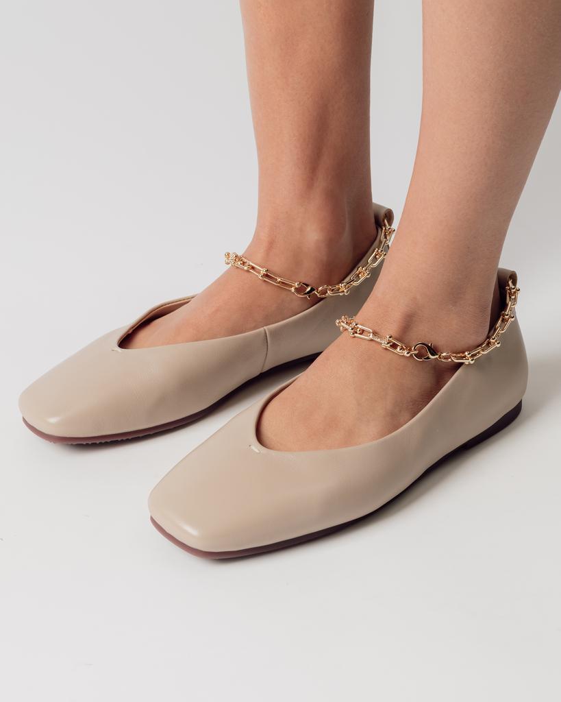 Ballet Flats with Chain Anna Lucci 19641 36 Beige Leather