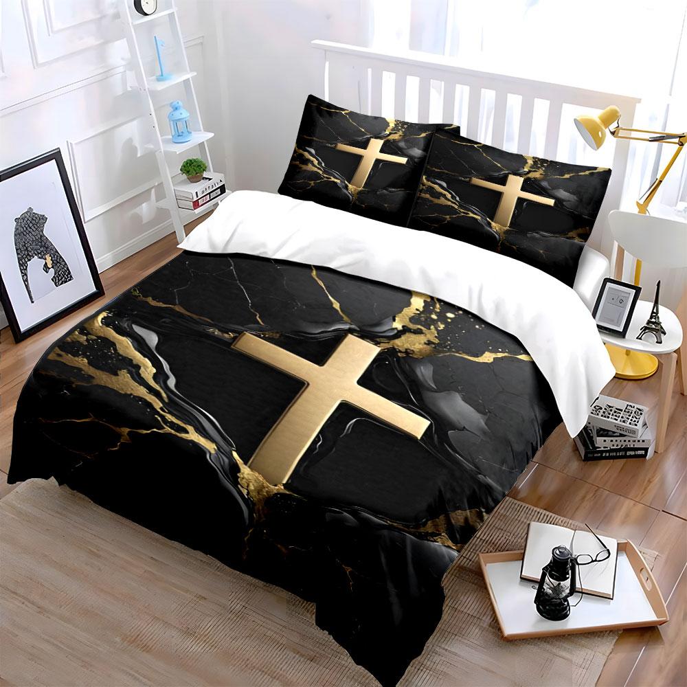 Golden cross on marble. Bedding sets Duvet covers Pillowcases(1* Duvet Cover 2* Pillowcases without duvet insert)