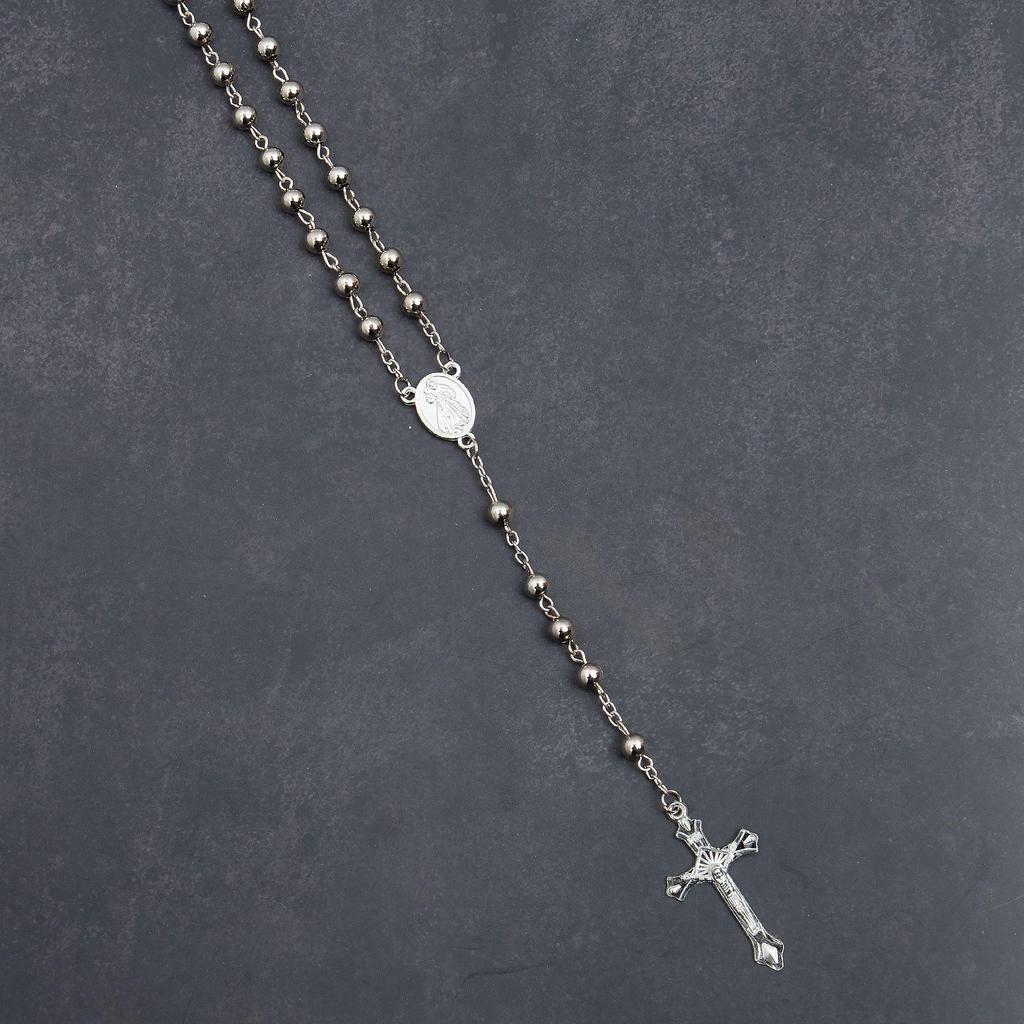 Gold-Plated 6mm Imitation Bead Rosary Necklace with Exquisite Pendant