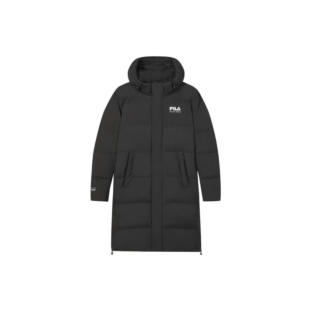 FILA Logo Printed Long Hooded Casual Down Jacket Men Outerwear Black F11M349907R-BK