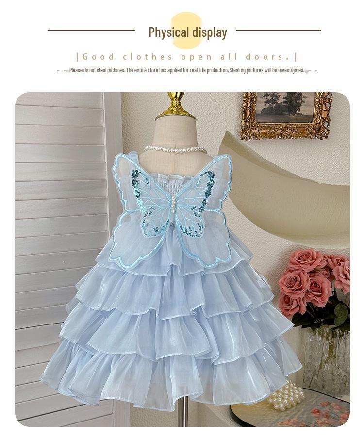 Rochie de vară 2025 pentru fete cu aripi de fluture de zână și tort - Pentru ziua de naștere și de seară