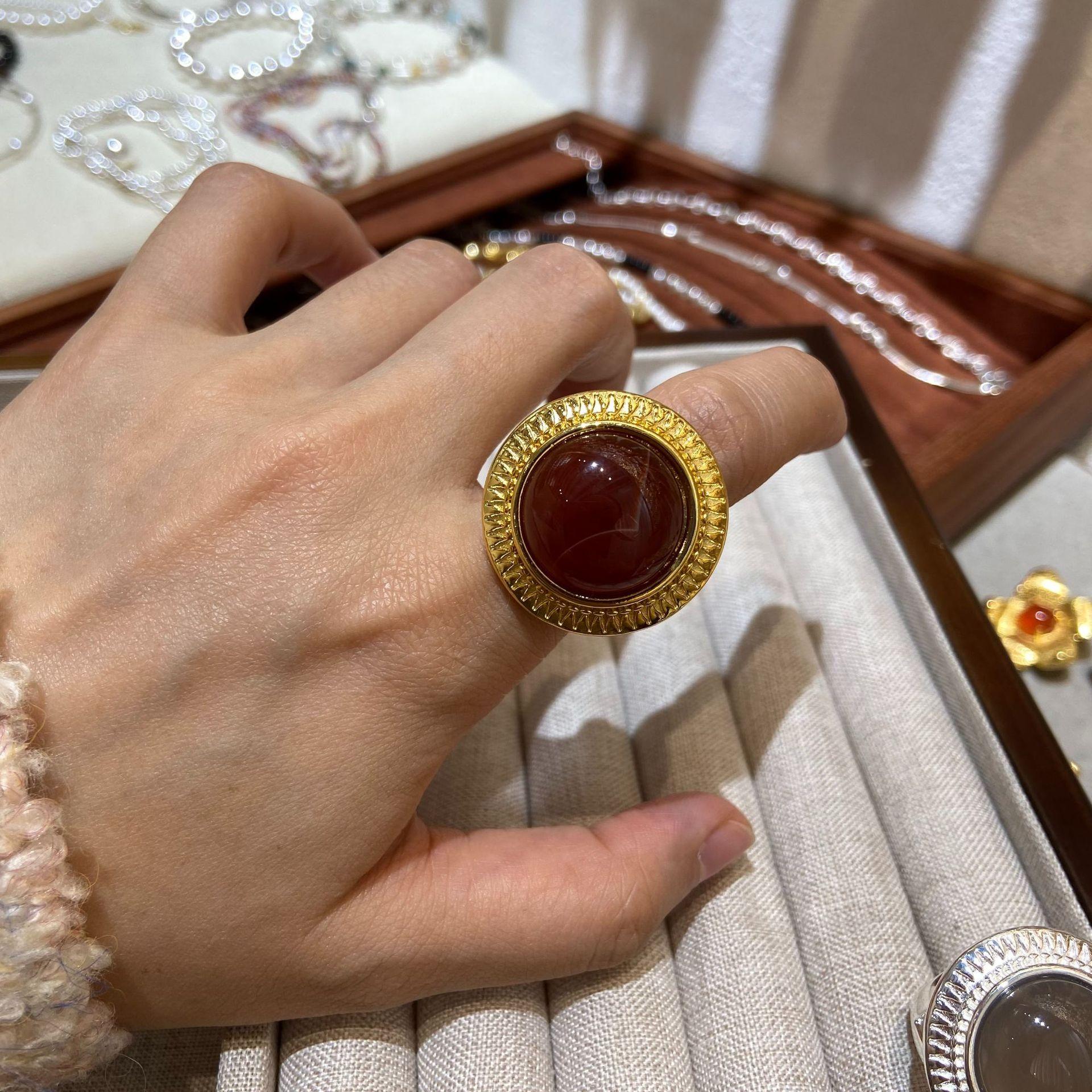 

Кольцо из натурального камня, новое простое круглое кольцо в стиле ретро, гальванизированный агат, кошачий глаз, тигровый глаз, открытое кольцо, ювелирные изделия