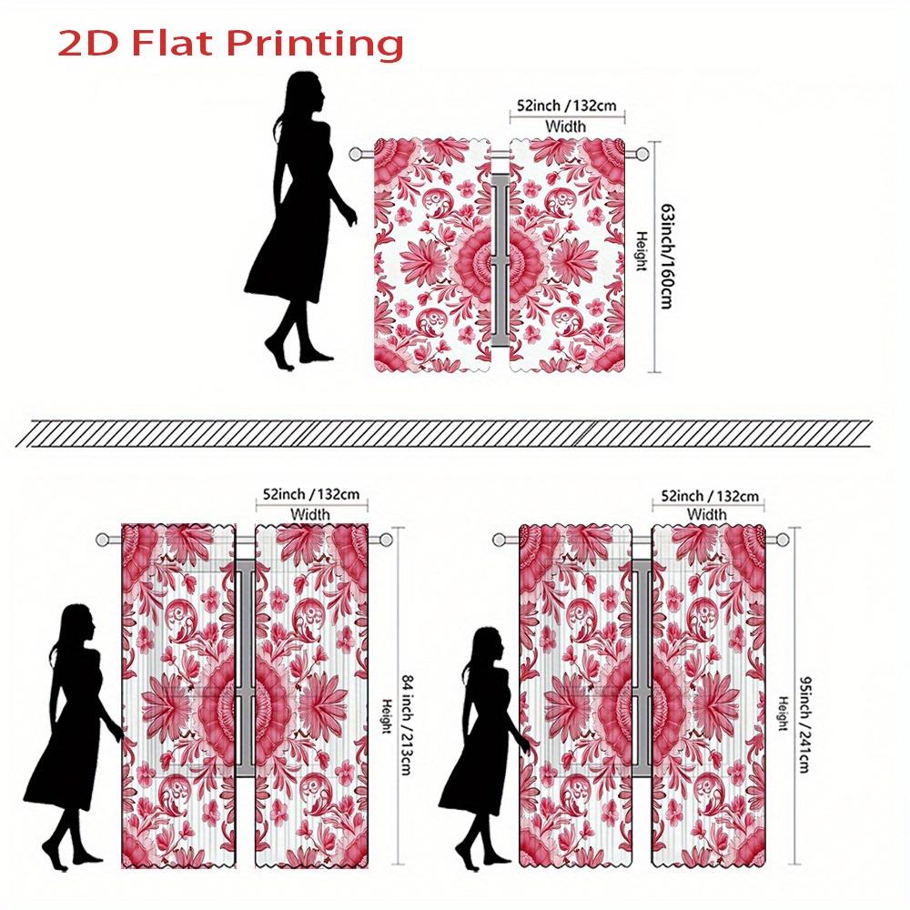 Set Of 2 Floral Curtains Pink Window Drapes White Background Semi Sheer Treatments Vintage Made Polyester