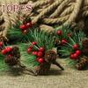 10PCS Artificial Flower Red Christmas Berry Pine Cone Holly Branches Decoration for Home Floral Decor Crafts
