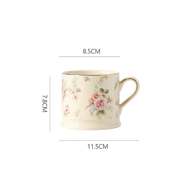 

European Floral Mug Vintage Ceramic Coffee Cup Gold Painted Afternoon Tea Ceramic Cup Home Breakfast Milk Oatmeal Mug Gift 290ml 290ml