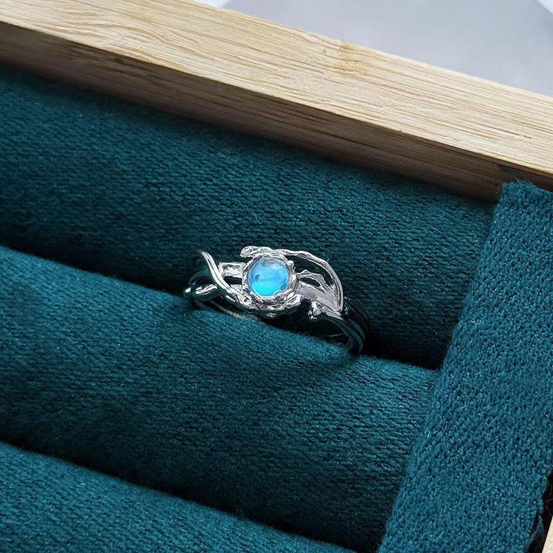 Niche Texture Inlaid Moonstone Zircon High-End Sense Personality Opening Retro Ring Women