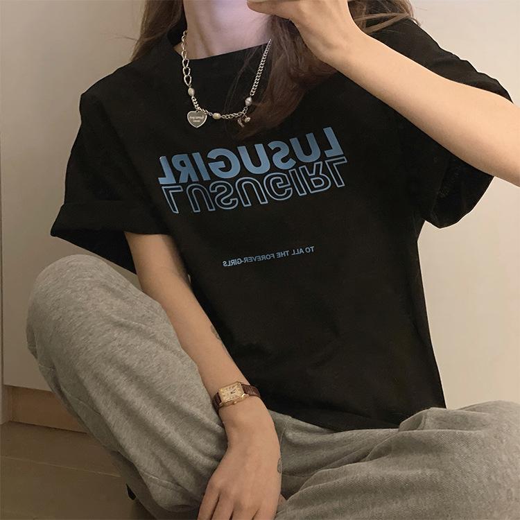 Official picture short-sleeved T-shirt female ins tide summer student half-sleeved Korean version loose and thin Korean style chic top foreign