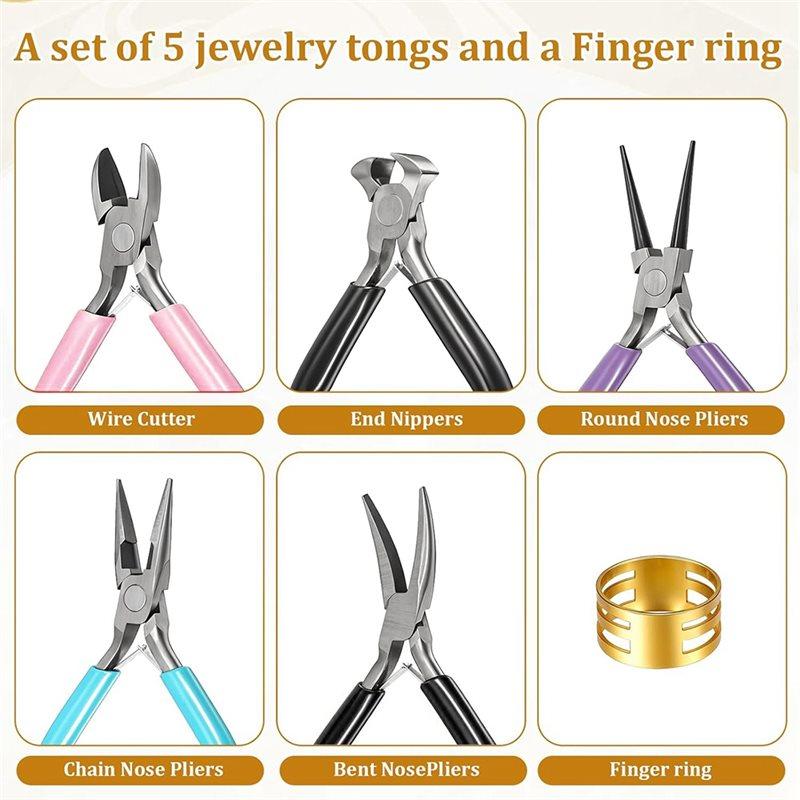 AT19-Jewelry Making Tools Kit 5 Pcs, Needle-Nose Round-Nose Diagonal-Cutting Bent-Nosed End-Cutting Jewelry Pliers Set