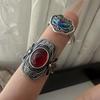 925 Sterling Silver Rings for Women Couple Minimalist Handmade Retro Red Big Stone Ring Fine Jewelry Gift Prevent Allergy