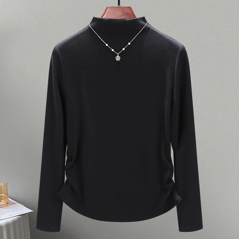 Merino Wool Machine Washable Wool Sweater Women's Autumn New Semi-turtleneck Bottoming Shirt Elastic Waist