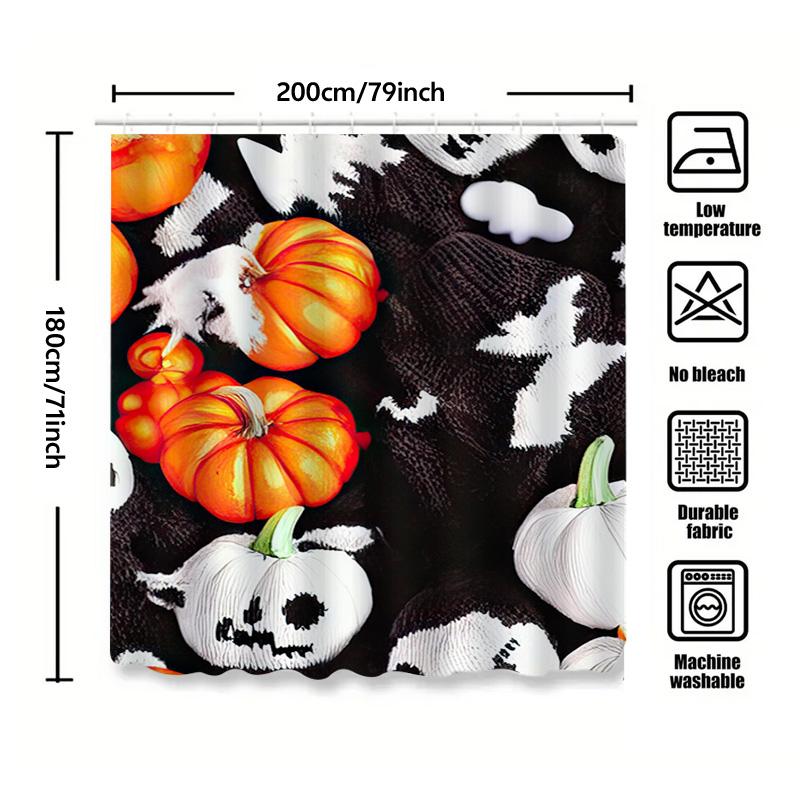 Tuniu Halloween Pumpkin Bat Pattern Shower Curtain Spooky Cute Decor For Bathroom Kids Room