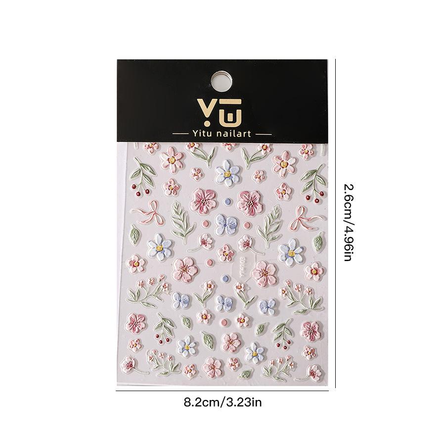 Korean Spring & Summer Monet Floral 3D Nail Stickers - Hand-Painted, Embossed, Self-Adhesive DIY Decor for Students