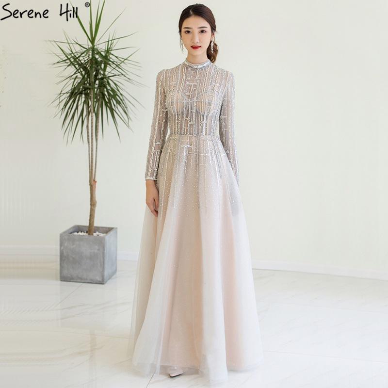 High-end evening dress female slim noble gradual change red long dress temperament celebrity banquet host long sleeve LA10111