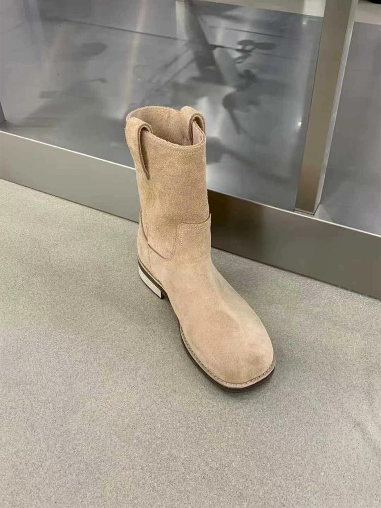 Sheepskin version~ retro matte suede round head low heel western cowboy boots short boots women's 2025 new Martin boots