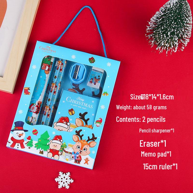 Creative Cartoon Christmas Stationery Set - 6-Piece Handbag Gift Box for Students