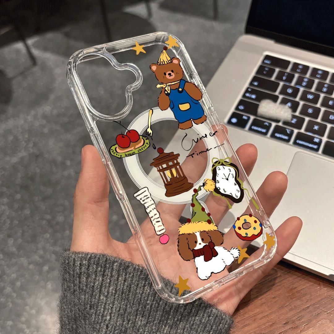 

Магнитный прозрачный чехол для телефона Wrestling Panda для Apple 15 Pro Max с кнопкой ИИ Apple 12 Pro