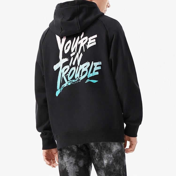 Li-Ning Sports Basketball Series Letter Print Loose Fit Hoodie Pullover Long Sleeve Sweatshirt Unisex Tops Black AWDS103-1