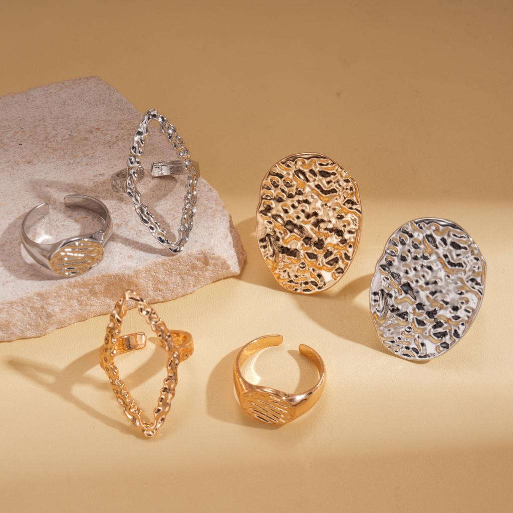 Three-piece Pleated Geometric Hollow Open Ring Niche Jewelry
