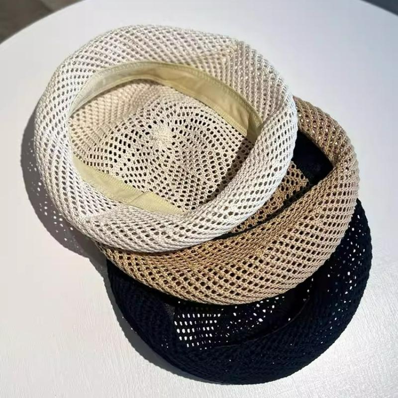 New Japanese Style Simple Woven Beret Ladies Spring Summer Thin Hollow Out Straw Beret British Beret Hollow Elegant Painter Hat