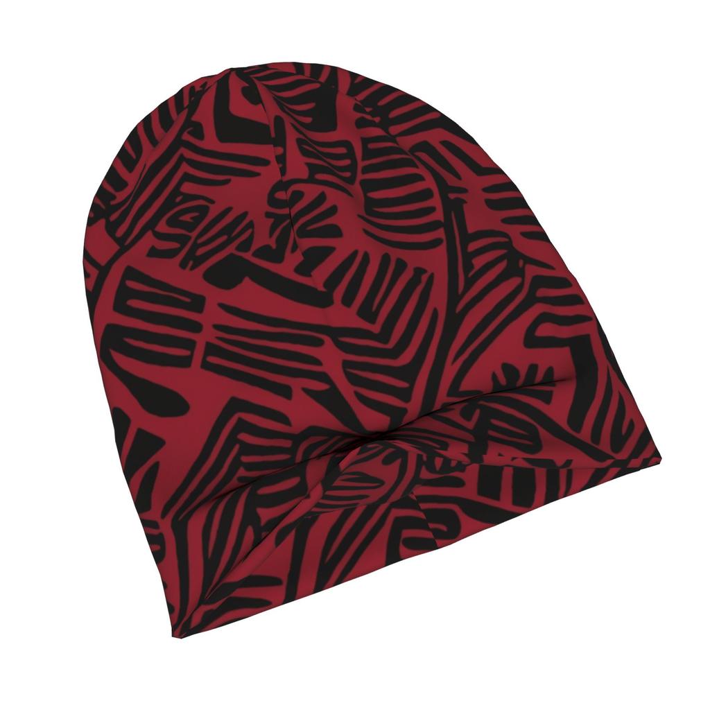 2D Flat Printing Mojave, Abstract Geometric Design in Red And Black Stylish Adult Beanie for Layering with Fall Or Winter Outfits Brings Relaxed Charm