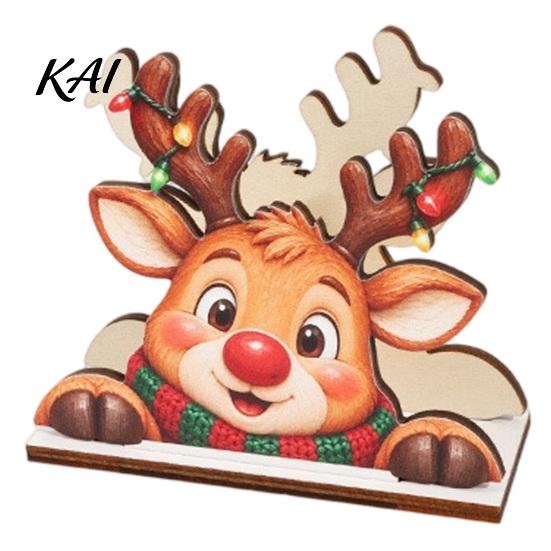 Decorative Paper Holder Wooden Christmas Napkin Holder, Cute Gingerbread Elk Santa Standing Tissue Dispenser, Stable Rack Farmhouse Cocktail Serviette