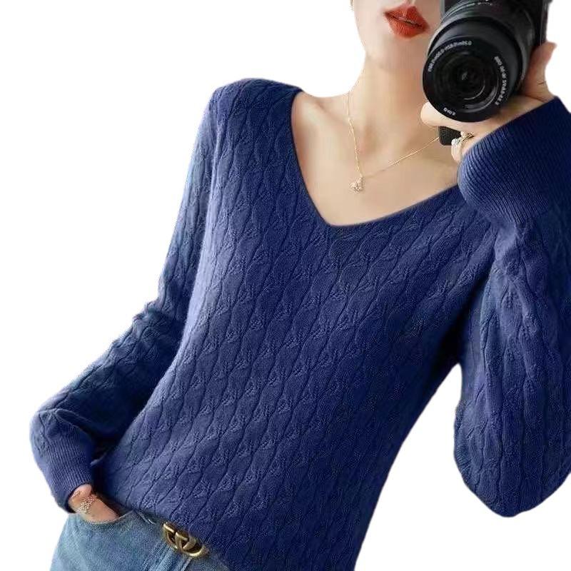 Loose Knitted Sweater Women's Thin Autumn and Winter Temperament Hollow Long-sleeved Bottoming Shirt Fashion Outerwear Top