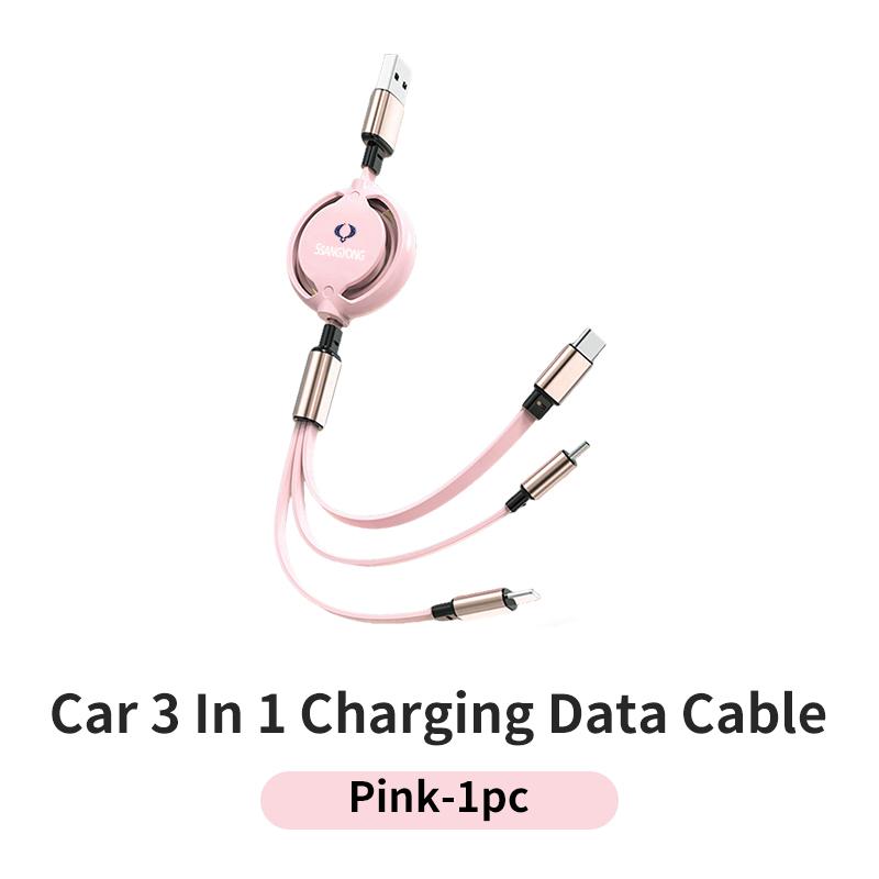Car Interior 3 In 1 Extendable Fast Charging Type C Cable Accessories For SsangYong Actyon Korando Rexton Kyron Rodius Tivoli Mu