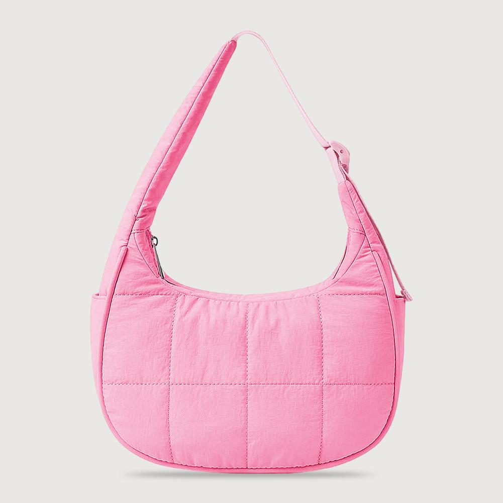 Puffer Crescent Bag for Women Quilted Shoulder Bag Nylon Adjustable Strap Shoulder Purse with Zipper Hobo Bag for Work Travel