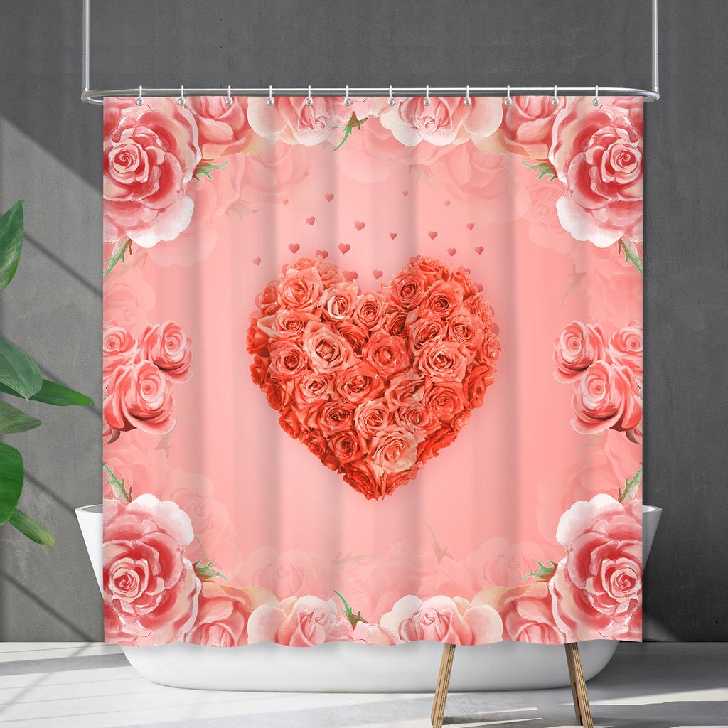 Bathroom Waterproof Curtain Digital Printing Valentine'S Day Love Shower Curtain Free Punching Toilet Partition Curtain Shower Cloth