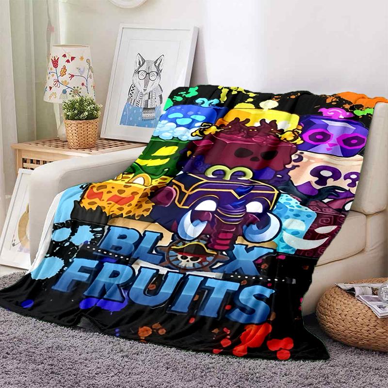HD B-Blox Fruit 3D Cartoon Game Gift Blanket,Soft Throw Blanket for Home Bedroom Bed Sofa Travel Picnic Office Cover Kids