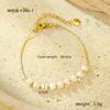 GEMCHIC Women's 18K Gold Plated Stainless Steel Natural Stone Freshwater Pearl Design Geometric Handmade Bracelet