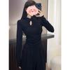 Spring 2025 Women's Slim Fit Long Sleeve Chinese High Neck Frog Button Top