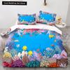 Underwater World King Queen Duvet Cover Cartoon Ocean Animal Bedding Set for Kids Fish Coral Sea Life Soft Polyester Quilt Cover