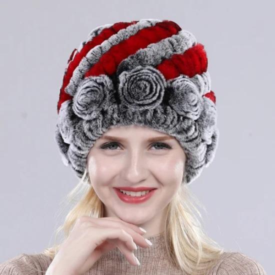Hot Sell Women Winter Knitted Real Rex Rabbit Fur Hat Fluffy Natural Rex Rabbit Fur Cap Lady Good Elastic Genuine Fur Hats
